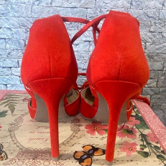 Christian Siriano for Payless Red Strappy Heels Pointed Toe Womens Size 6 - Picture 5 of 9